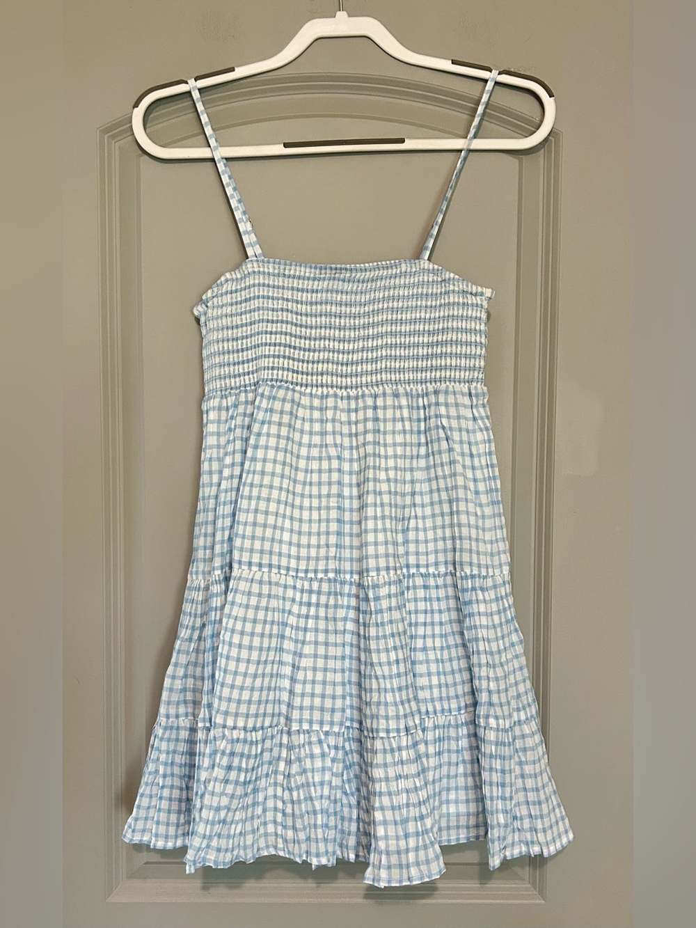 Saltwater Luxe Blue & White Gingham Smocked Tiered Mini Dress Size Small NWT - Picture 4 of 6
